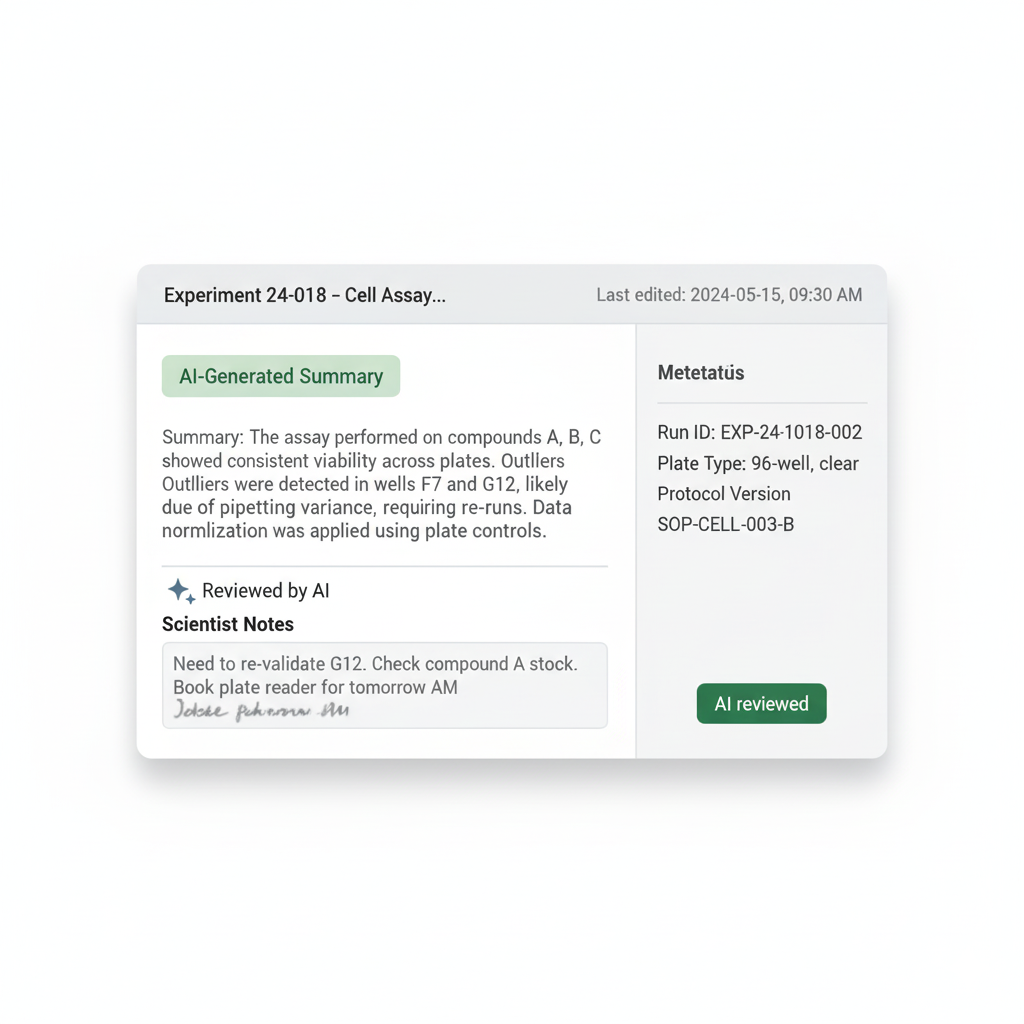 AI-generated summary interface showing experiment results